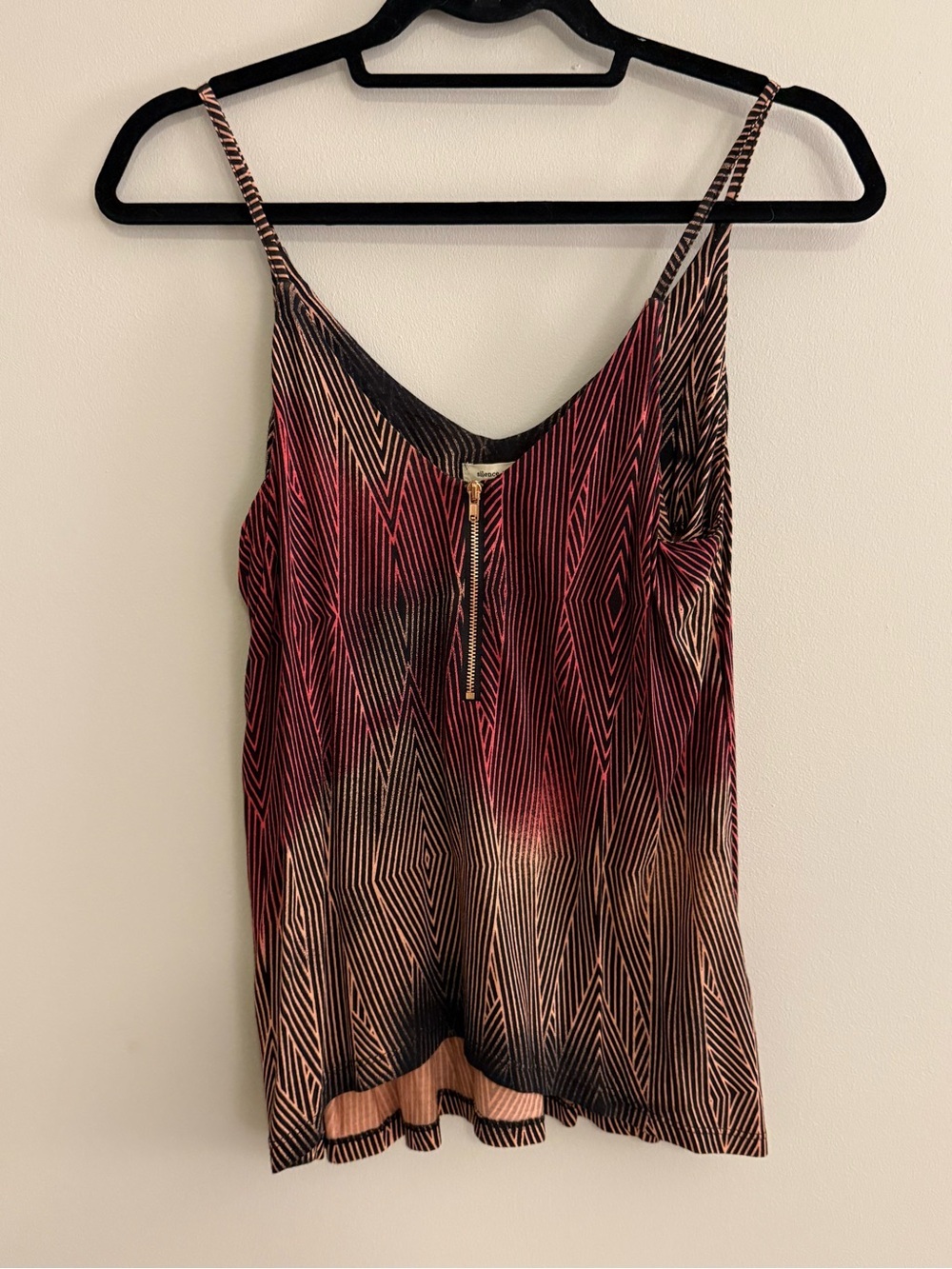 silence + noise Geo-Print Zip Front Cami in Pink and Black